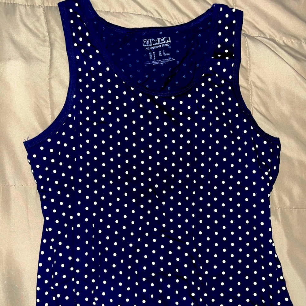 F21 Men Navy Blue Spotted Dot Tank
